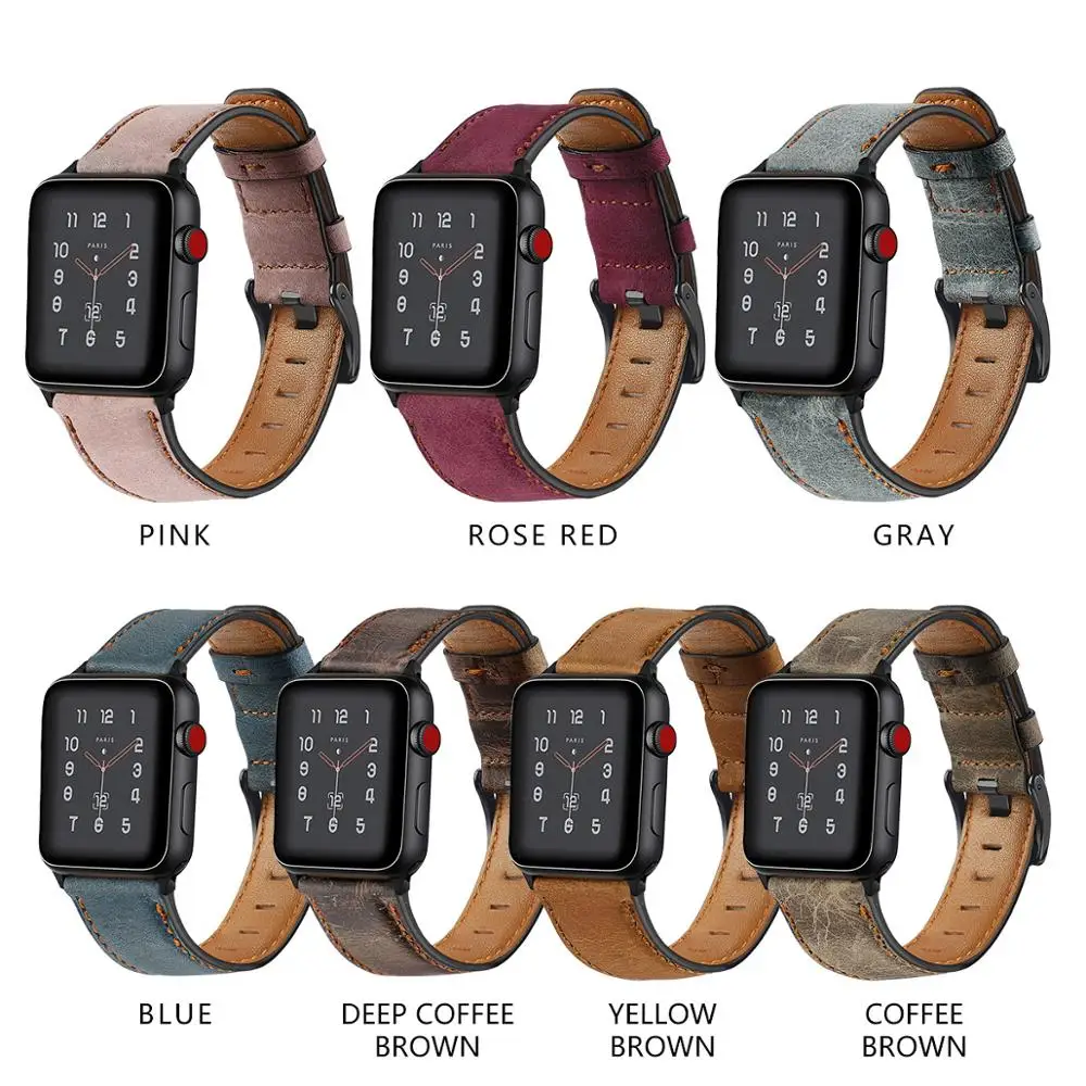 

Leather strap For Apple watch band 44mm 40mm 42mm 38mm Retro Cow watchband for iWatch bracelet Apple watch serie 5 4 3 se 6 7