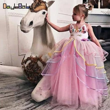 Нарядное платье для маленьких девочек с единорогом; детское кружевное платье принцессы на свадьбу с принтом «Мой Пони»; Детский костюм из тюля с блестками; цвет золотистый, Радужный; на день рождения