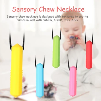 

Fidget Toy Sensory Chew Necklace Food Grade Safety Soft Silicone Crystal Pendant For Autism Therapy Tool Kids Baby Teether Gift