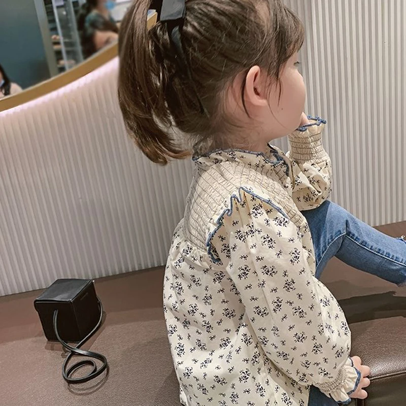 Girls' Shirts Korean Female Baby Floral Shirts Children'S Cotton Spring Autumn Long-Sleeved Shirt Baby Clothing