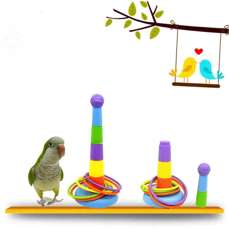 Juego de Mini férula para mascotas, juguete interactivo de desarrollo divertido para loros, anillos coloridos, suministros para aves, 1 Juego