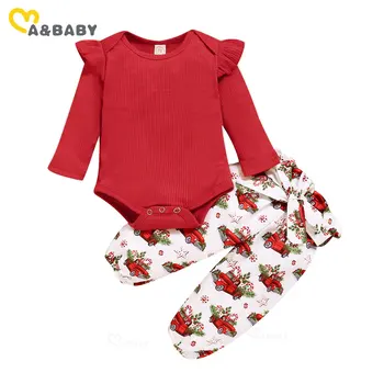 

Ma&Baby 0-18M Christmas Baby Girl Red Clothes Set Ruffles Knitted Romper Cartoon Car Bow Pants Xmas Outfits Party Costumes