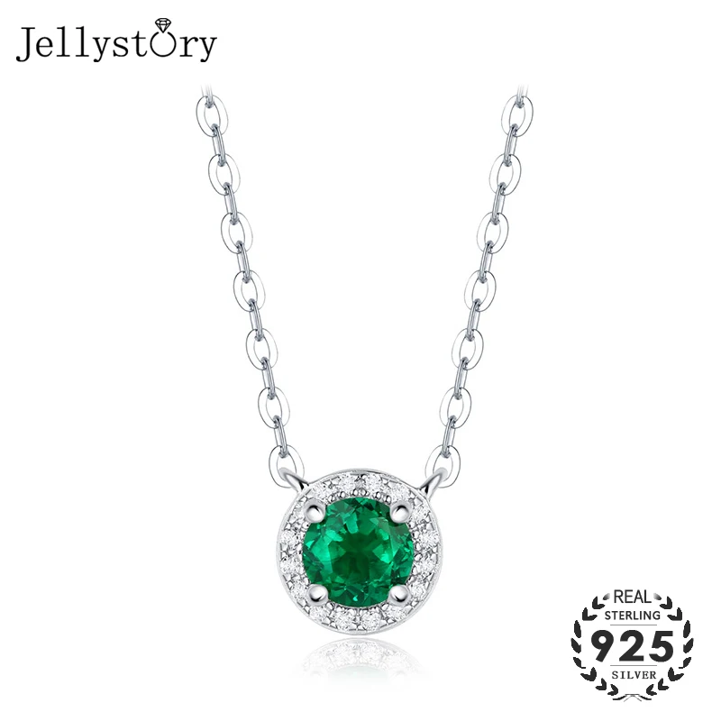 Jellystory класса люкс 100% реального s925 серебро 5 мм круглые Изумруд Подвеска из