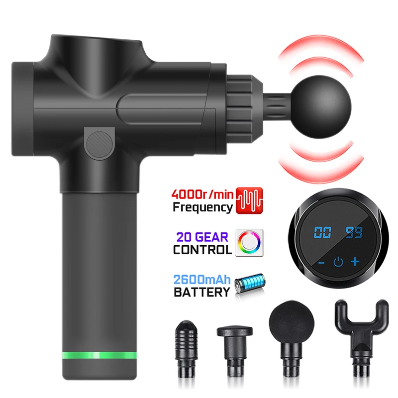

4000r/min Massage Gun T03 Smart Vibration Fascia Gun Touch Screen Muscle Relaxation Massager LCD Display Remove Fatigue Machine