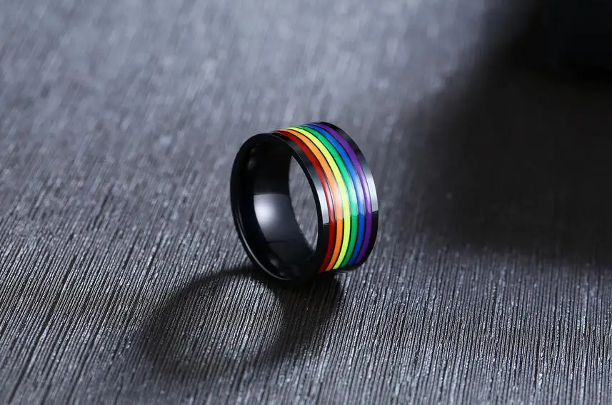 By DHL 10pcs Stainless Steel Enamel Rainbow Pride Ring Outdoor multifunctional ring