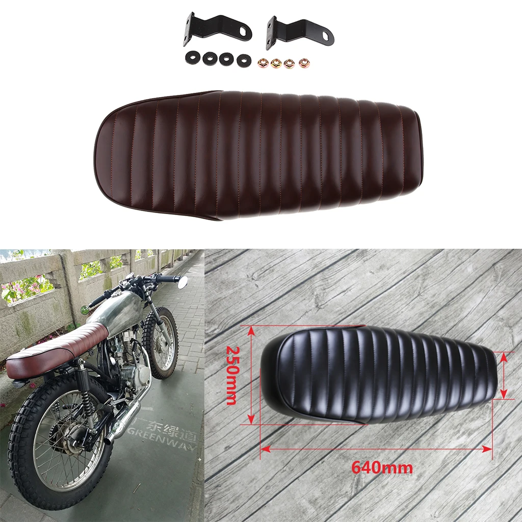 A Aigend Motorcycle Seat,Motorcycle PU Leather Vintage Cafe Racer Seat Flat Saddle Cushion 