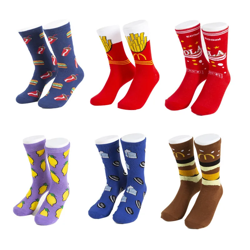2020 Women socks funny cute cartoon fruits banana avocado lemon egg cookie donuts food happy jJapanese harajuku skateboard socks