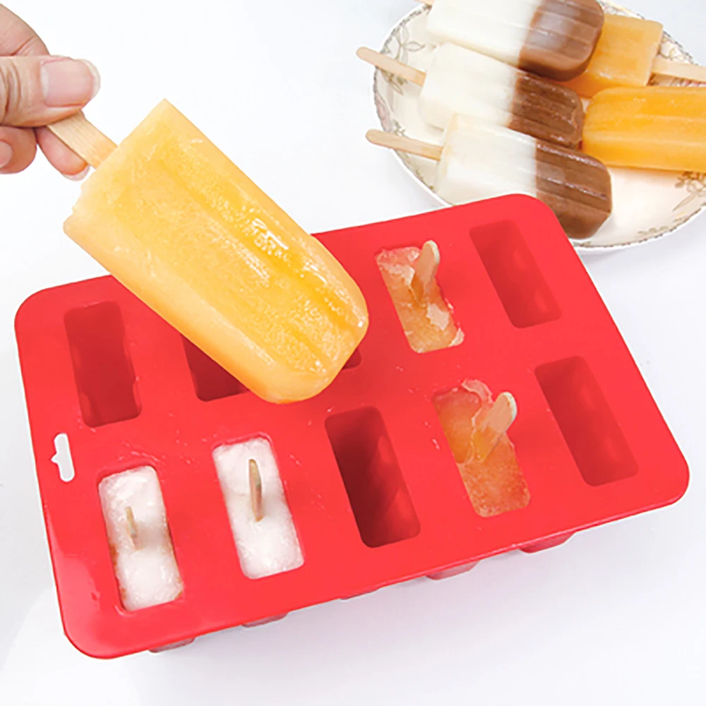 10 ячеек DIY Мороженое силиконовые формы для Фруктового мороженого на палочке формы с палочками толстый материал кухня мороженое инструменты для приготовления пищи
