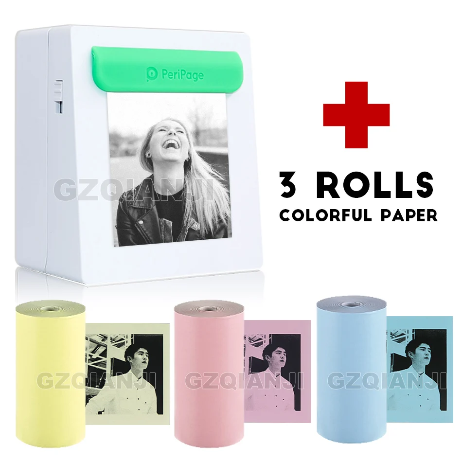 Add 3 Color Paper 203 точек/дюйм портативный Bluetooth принтер фото принтер мини принтер портативный фотографии принтер для мобильного телефона Android iOS Windows - Цвет: Add 3 Color Paper