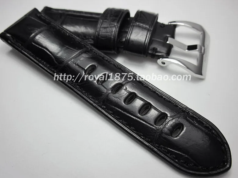 

Handmade bone pattern Upscale crocodile leather For PAM watchband 24mm Black thick leather strap retro high quality Bracelet