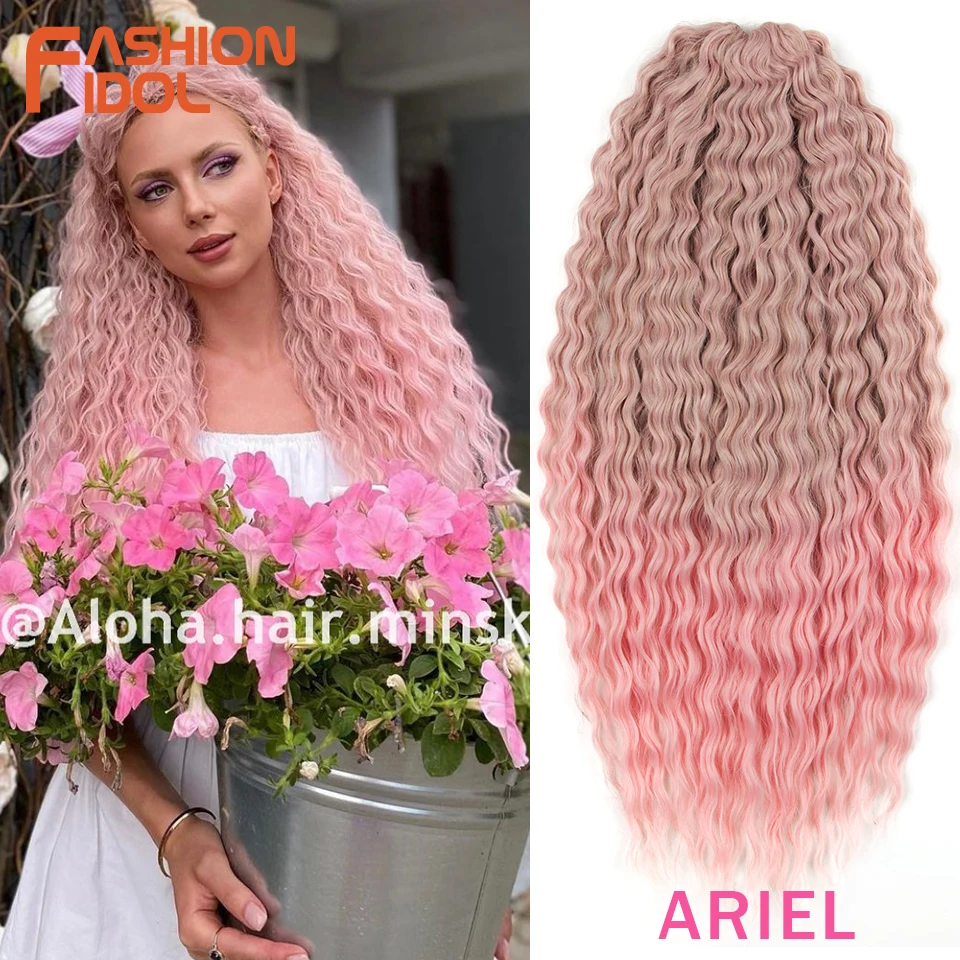 FASHION IDOL Soft Water Wave Twist Crochet Hair Synthetic Braid Hair Ombre Blonde Pink 22 Inch Deep Wave Braiding Hair Extension
