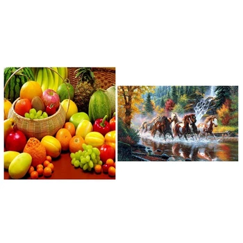 

5D DIY Diamond Painting (Horses) & Fruit Scenery Cross Stitch 3D Diamond Blackboard Diamond