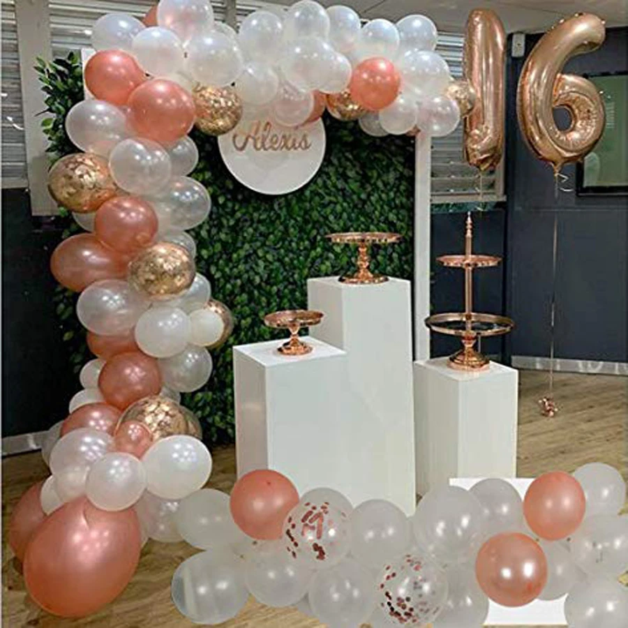

80 PCS Rose Gold Birthday Party Balloons Arch Garland, Sweet 16th Birthday Decorations for Girls Birthday 21st 18th Bridal Show