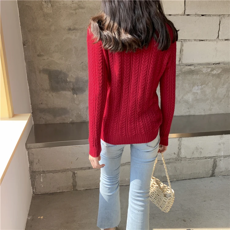 Knitted Sweater Woman Pullover Solid Color Candy Colors Basic Long Sleeves O-neck Jumpers