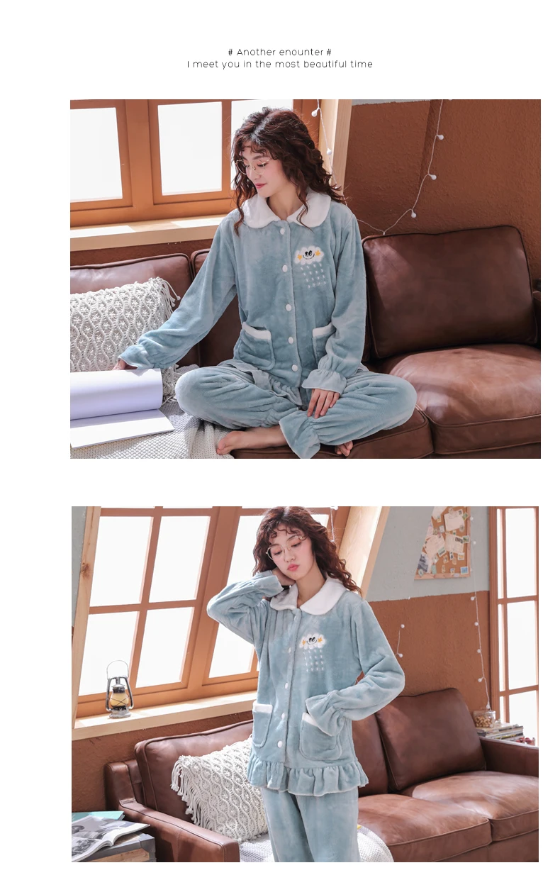 Пижамы размера плюс 3XL 4XL 5XL Женские зимние новые корейские kawaii розовые коралловые флисовые теплые пижамные комплекты Толстая Фланелевая Пижама для дома