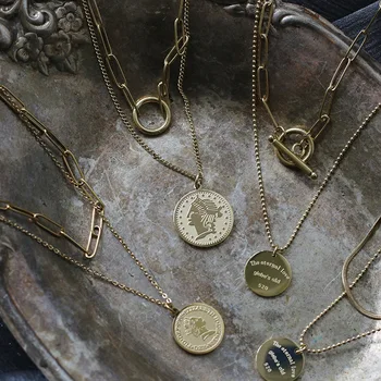 

J.hangke stainless steel Gold double deck queen Pendant Necklace For Women vintage Punk jewelry chain choke necklaces