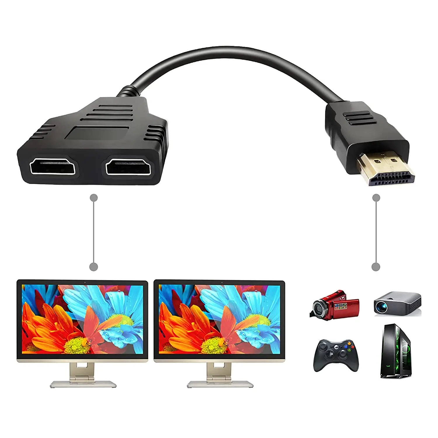 Переходник HDMI разветвитель Кабель сплиттер 1 в 2 Выход штекер двойной разъем