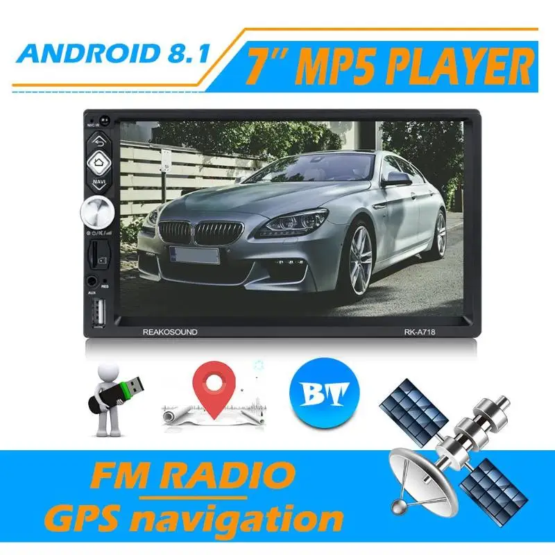 RK-A718 7 дюймов сенсорный экран Android 8,1 1G+ 16G автомобиль в тире стерео gps Bluetooth 4,0 FM радио Зеркало Ссылка MP5 мультимедийный плеер