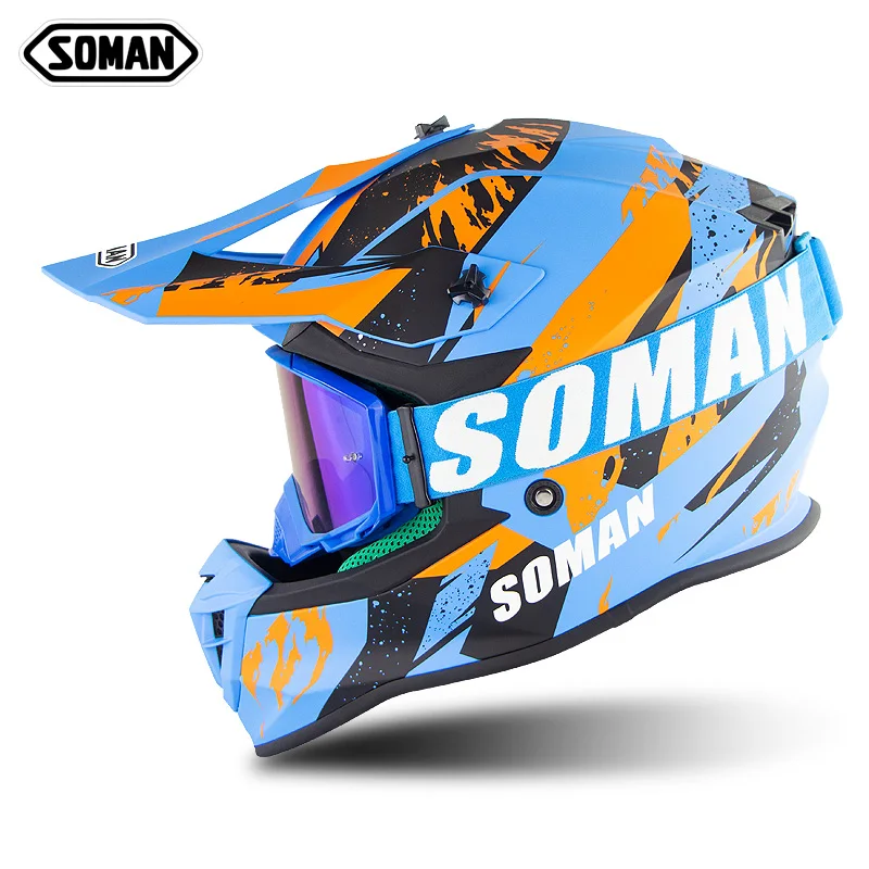Мотоциклетный гоночный шлем SOMAN SM633 для мотокросса, лыжный шлем, стандарт ECE, с SM13, беговые очки для езды на велосипеде - Цвет: Matt blue