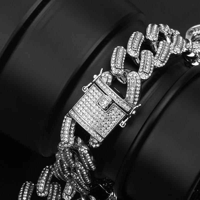 Роскошные 20 мм Iced Out мужские кубинские цепи ожерелье для мужчин золото серебро хип хоп Iced Out проложенные Bling CZ ожерелье рэпера ювелирные изделия