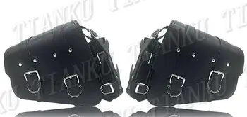 

Black PU Leather Saddle Bag Side Bag + Water cup bag For Honda Yamaha Suzuki Kawasaki Sportster XL883 1200 48 72 Custom
