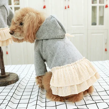 

Small Dogs Girl Hoodies Sweatshrit Dress Long Sleeve Tutu Skirt Puppy Cat Pussy Teddy Clothes Autumn Winter Two Feet Dresses