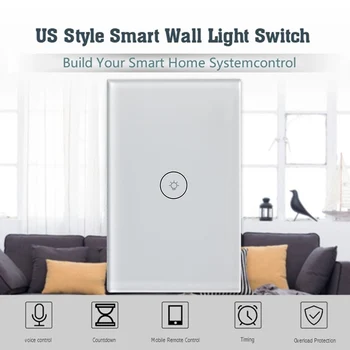 

WiFi Remote Control Smart Switch Touch Wireless Wall Lamp Voice Control Switches Real-time Monitor with Timing Function US Plug