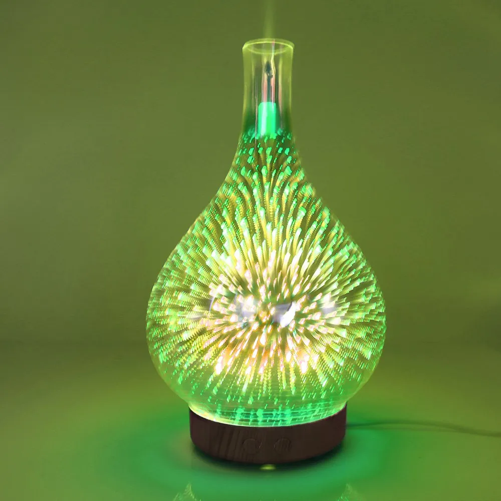3D Fireworks Glass Vase Shape Air Humidifier with LED Night Light Aroma Essential Oil Diffuser Mist Maker Ultrasonic Humidifier