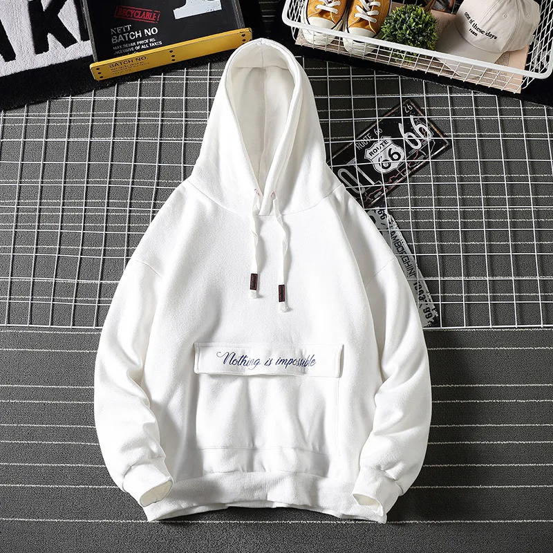 white Бренд Tide, зимние толстовки для мужчин, большая уличная одежда с карманом, с принтом, с капюшоном размера плюс M-6 XL, утолщенная мужская куртка - Цвет: white