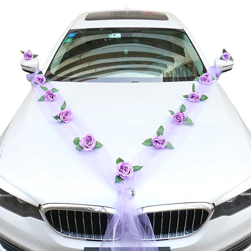 6pcs fleur de voiture de mariage fleur de ruban artificielle décor de  voiture de mariage avec du ruban adhésif 