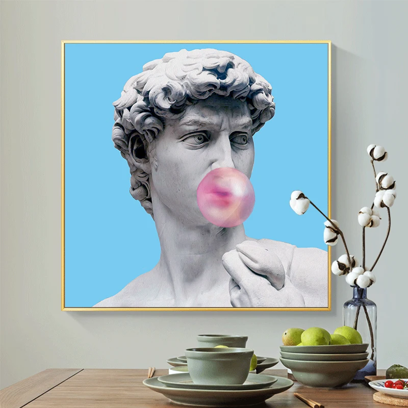 David Sculpture Blowing Pink Bubble Canvas Painting Wall Art Print Pictures Cuadros for Living Room Decor Frameless | Дом и сад