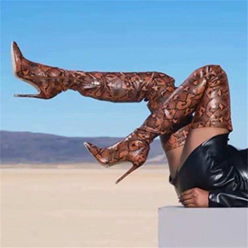 

Snake Skin Print Boots Sexy Ladies Over the Knee Boots Stiletto High Heel Slim Snakeskin Thigh High Boots Long For Woman Shoes
