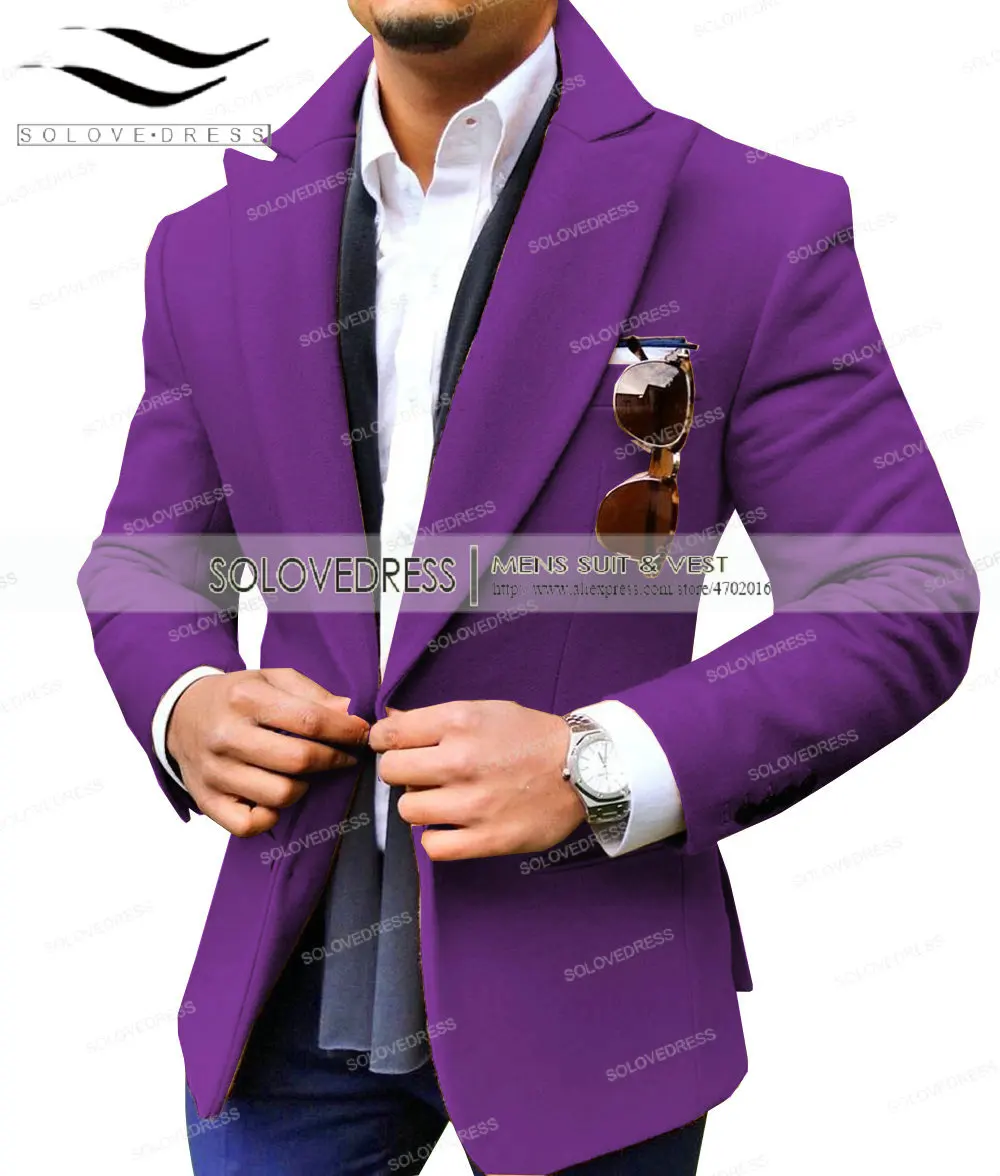 Purple Solovedress толстый шерстяной твидовый Блейзер пиковый нагрудный однобортный мужской сценический праздничный пиджак формальный пиджак индивидуальный заказ коралловый - Цвет: Purple