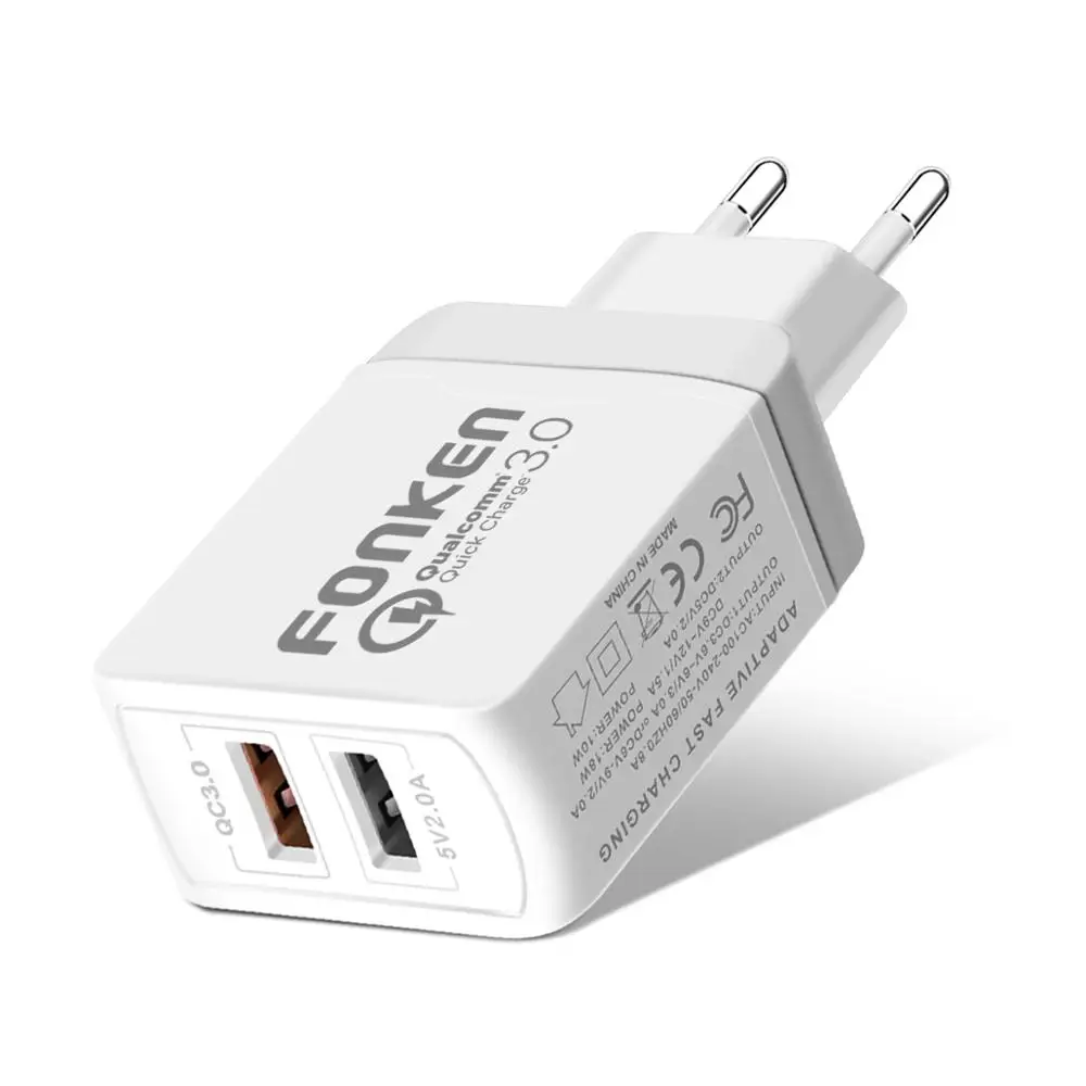 FONKEN Dual USB зарядное устройство для телефона 2 порта 5 в 3.4A телефон планшет универсальный настенный адаптер Смарт зарядное устройство для Samsung huawei Xiaomi - Plug Type: QC3.0 white charger