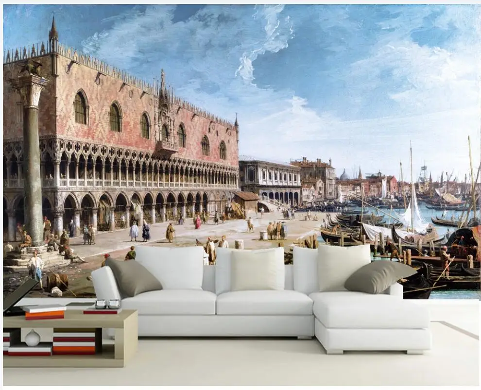 

Custom photo 3d wallpaper European architecture city river boat home decor living room 3d wall murals wallpaper for walls 3 d