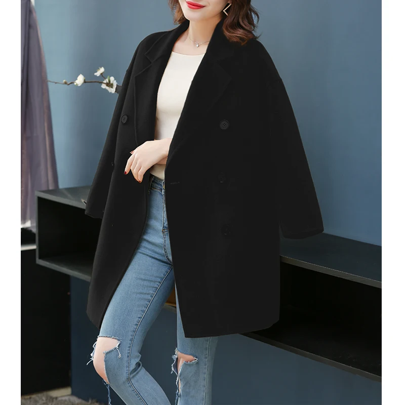 Classic black Зимняя Элегантная Модная одежда женское теплое шерстяное пальто двубортное синее пылевое Пальто Тренч 5 5 цветов - Цвет: Classic black