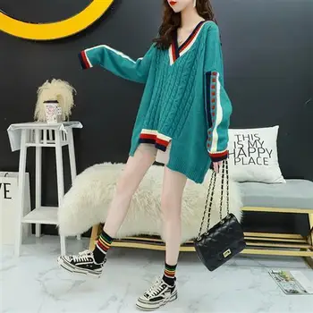 

Sweater Women Pullover Loose-Fit Large V-neck Spring and Autumn New Korean-Style Top