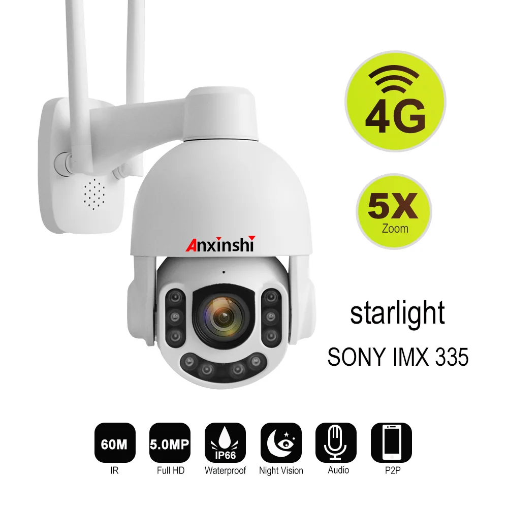 5MP SIM карта 3g 4G Беспроводная мини PTZ купольная камера 1080P 2MP открытый металлический