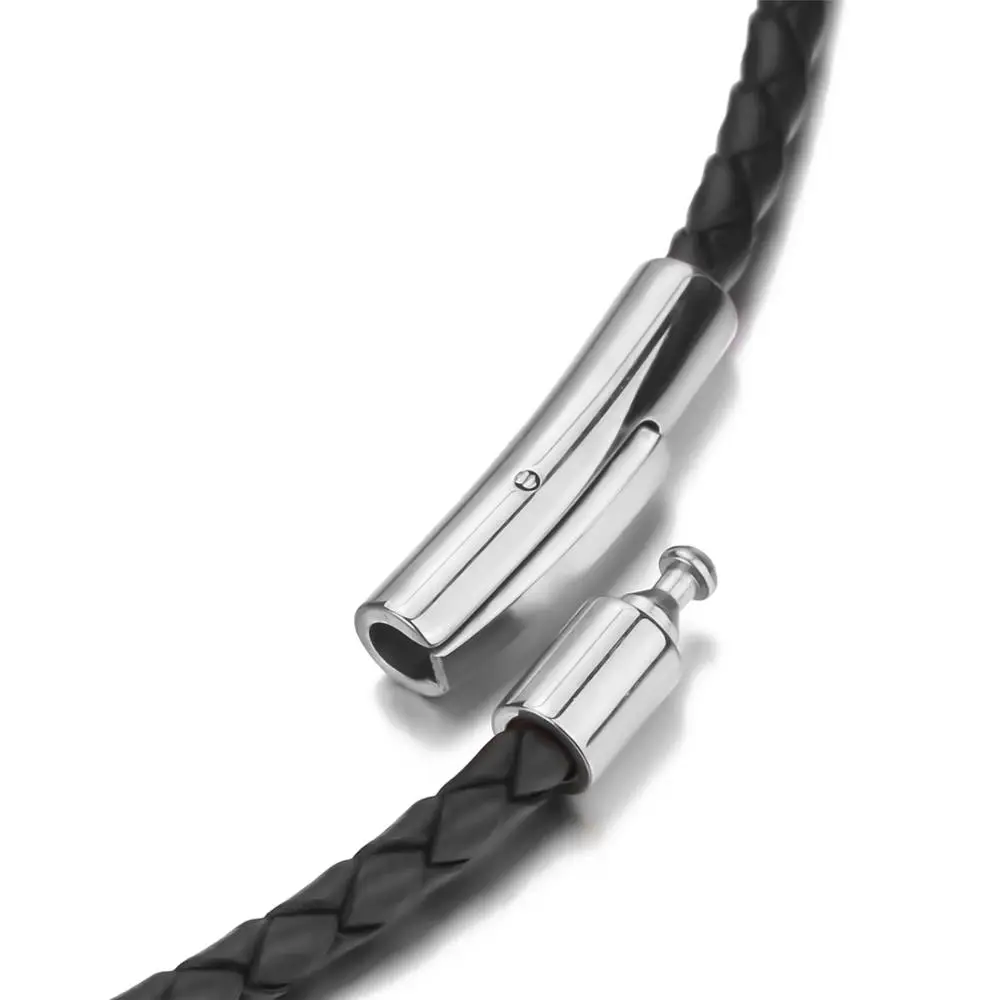 Choker Necklace 3/4/5mm Black Leather for Men Women Braided Genuine Leather Cord Stainless Steel Magnetic Clasp choker necklace
