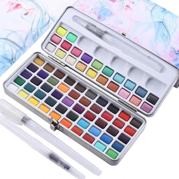 

72 Color Solid Watercolor Paint Set Not-toxic With Portable Metal Case Palette Paint 3pcs Brush pen For Painting Art Supplies