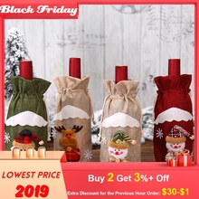 Рождественская крышка для бутылки, украшение, льняная кукла Санта Клаус, лось, красное вино, набор для бутылки вина, сумка для вина, fundas navidenas