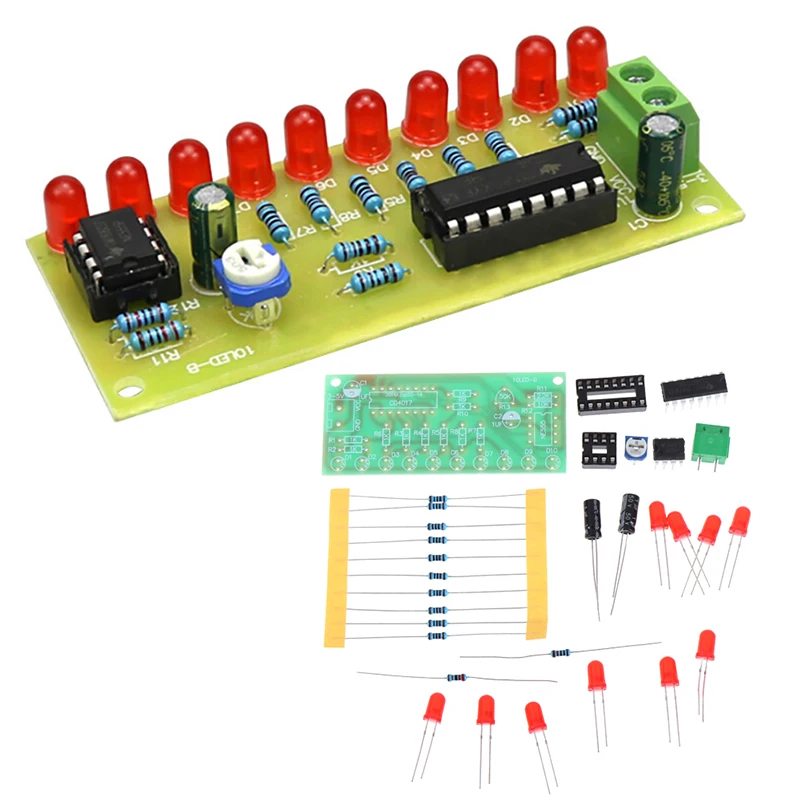 Светодиодный электронный набор DIY светодиодный светильник Chaser, водопроводный светильник NE555+ CD4017, водонагреватель NE555, красный, 1 комплект