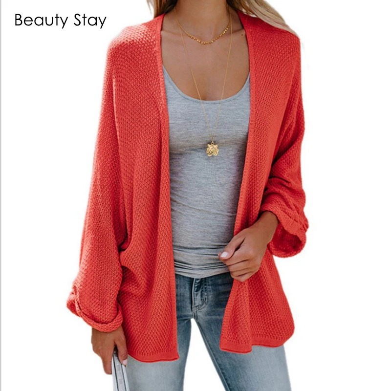

Beauty Stay Women Autumn Winter New Fashionable Pure Color Loose Knitted Sweater Lantern Sleeve Woman's Blouse