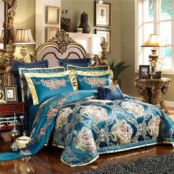 

Luxury Egyptian Cotton Floral Bedding Set 4pc Embroidered Duvet Cover Set Flat Sheet Bed Quilt Linen King Queen Size