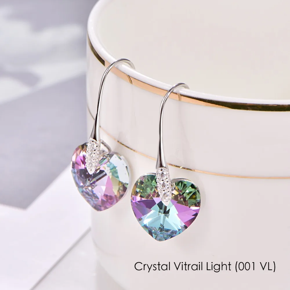 XILION сердце кристаллы от Swarovski Висячие серьги Мода стерлингового серебра украшения для пирсинга серьги для женщин ювелирные украшения в подарок любимой