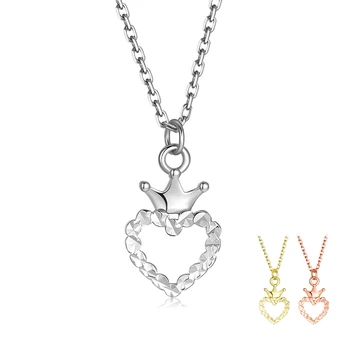 

Princess Crown Love Heart shape Necklaces Gold color 3 colors Authentic Sterling Silver Long Pendant Necklace for Women