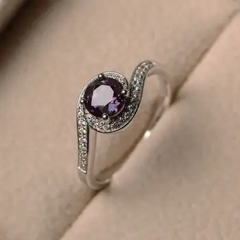 

New London Amethyst Ring Female S925 Sterling Silver Fashion Simple Personality Twisted Arm Purple Gemstone Ladies Ring