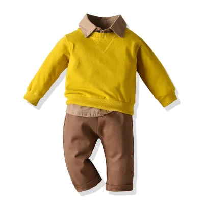 Комплекты одежды для мальчиков; зимняя детская одежда для мальчиков; рубашки с длинными рукавами+ пуловер+ брюки; модная одежда из 3 предметов; одежда для детей - Цвет: A