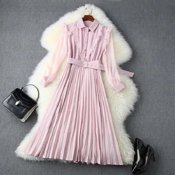 

2020 new summer sexy Chiffon Casual Dress office work Women Ruffled shirt dress womanliness Retro Holiday Pleats party dresses