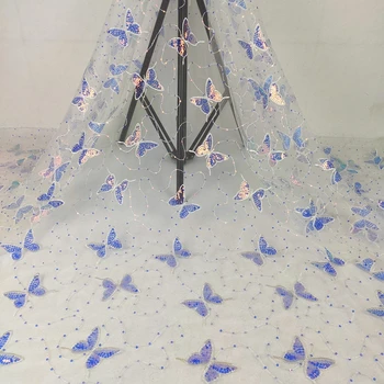 

LASUI New embroidered butterfly bead piece sequin fabric mesh children's dress show dress curtain lace cloth clothing X0617